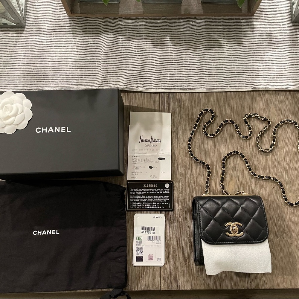 CHANEL Lambskin Quilted Mini Trendy CC Chain Wallet.
